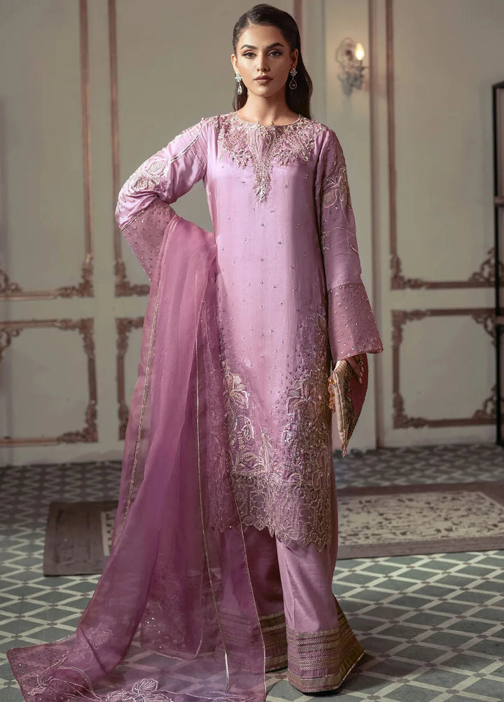Jamnii Pret Embroidered Chiffon Silk 3 Piece Suit Ethereal Pink