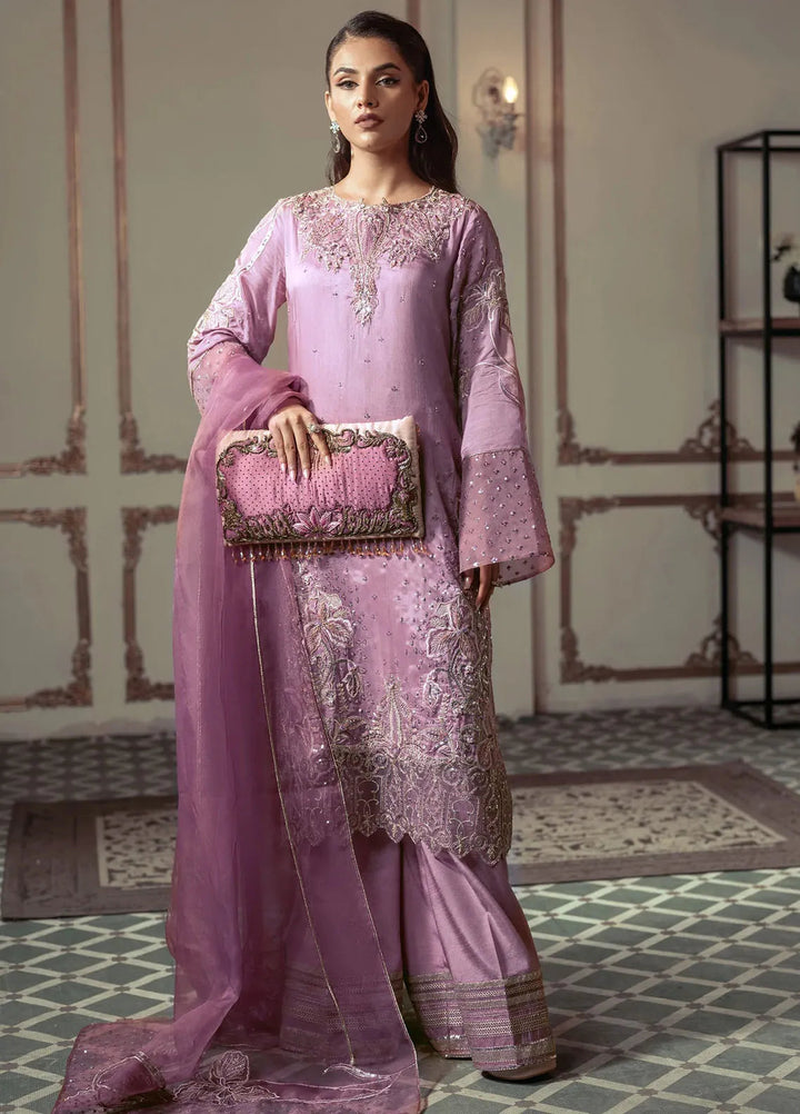 Jamnii Pret Embroidered Chiffon Silk 3 Piece Suit Ethereal Pink