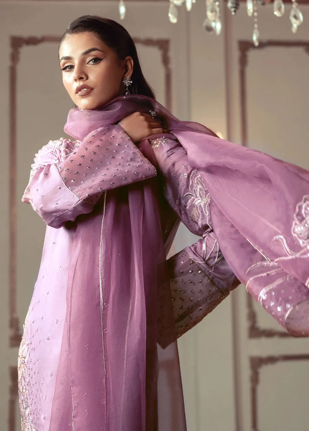 Jamnii Pret Embroidered Chiffon Silk 3 Piece Suit Ethereal Pink