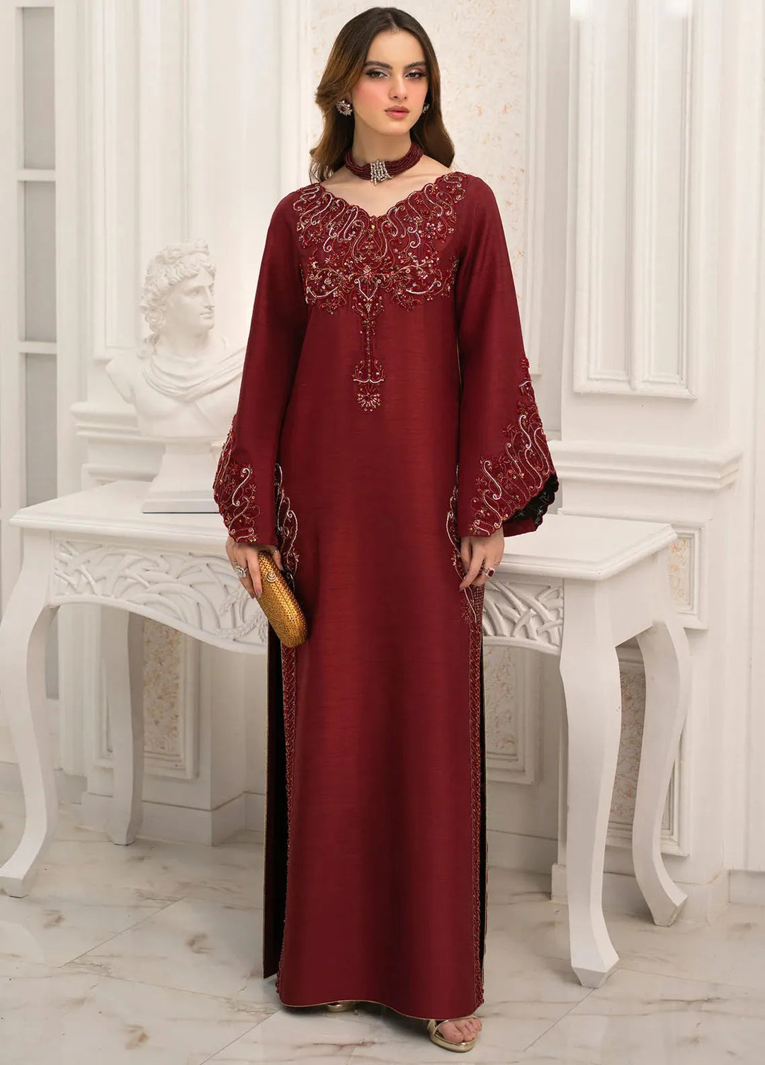 Jamnii Pret Embroidered Korean Silk 3 Piece Suit Emre