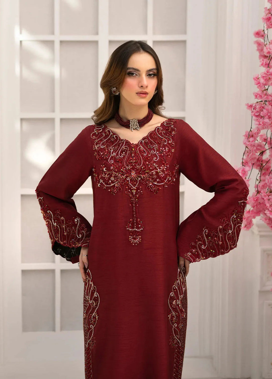 Jamnii Pret Embroidered Korean Silk 3 Piece Suit Emre
