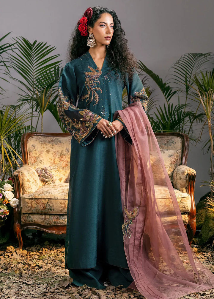 Jamnii Pret Embroidered Korean Silk 3 Piece Suit Mystical Avian