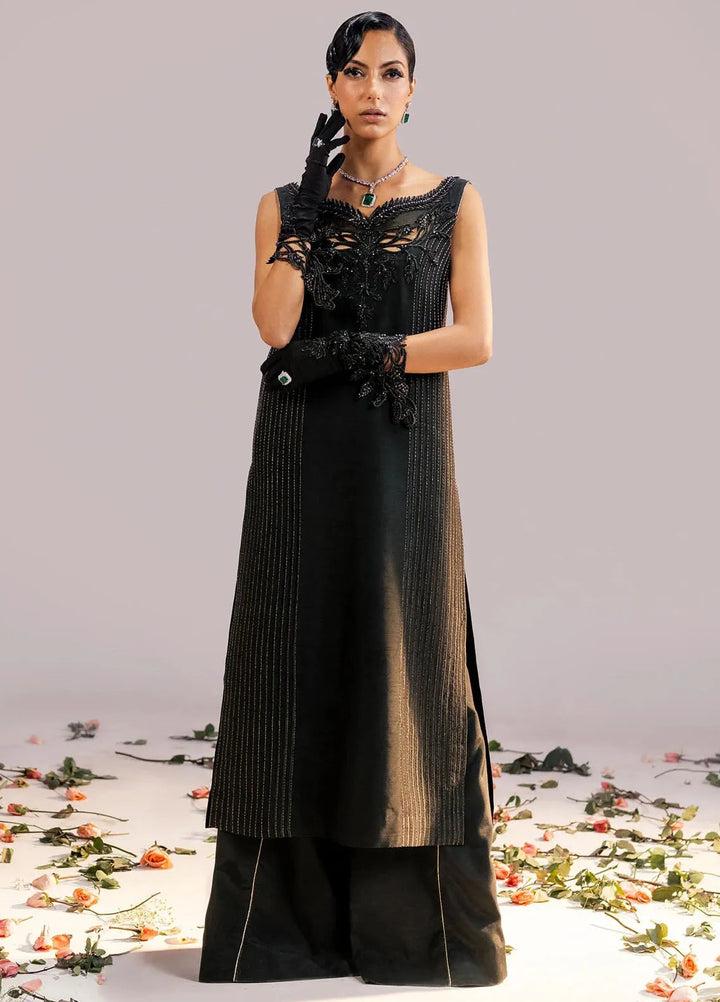 Jamnii Pret Embroidered Raw Silk 3 Piece Suit Dark Canvous