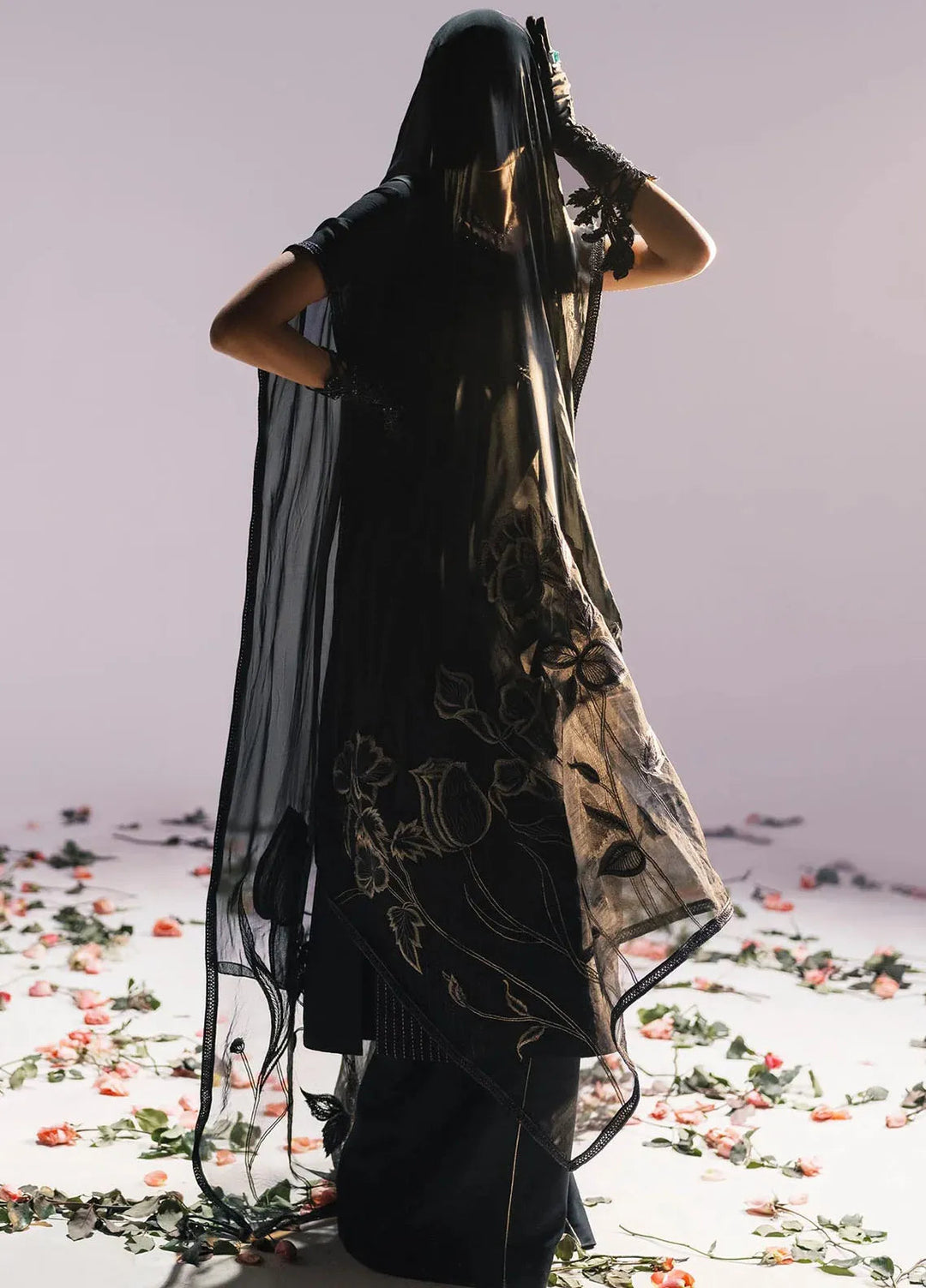 Jamnii Pret Embroidered Raw Silk 3 Piece Suit Dark Canvous