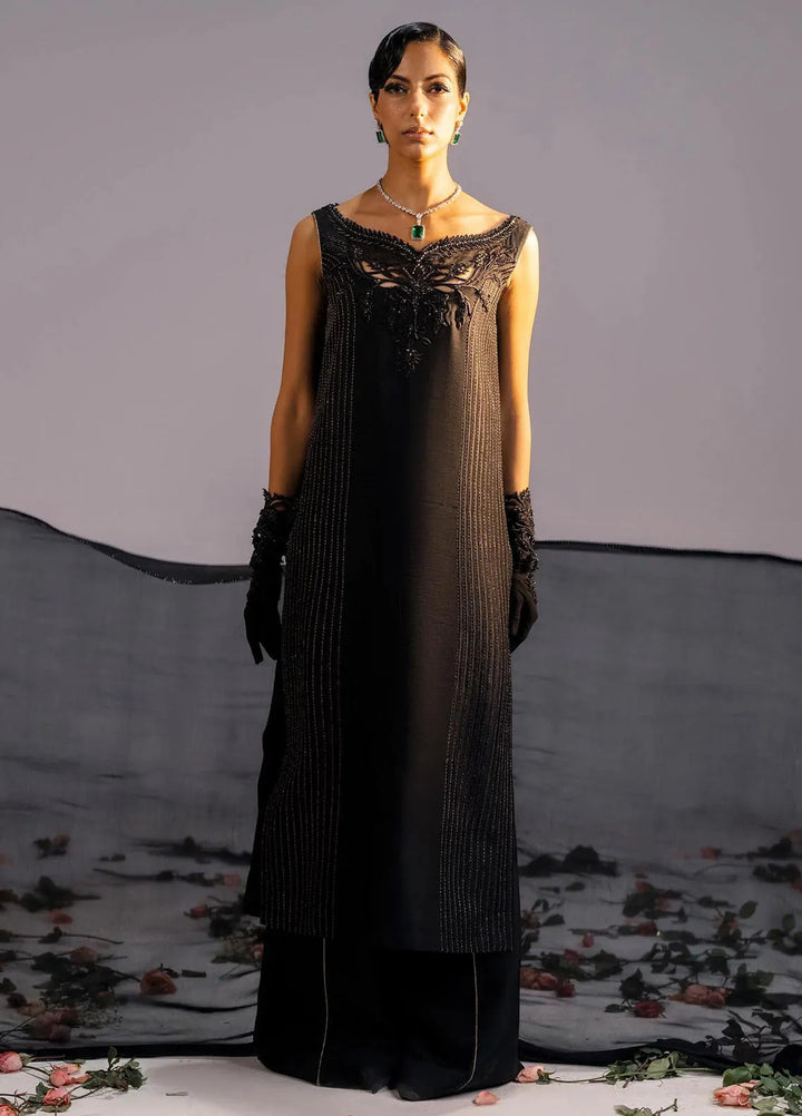 Jamnii Pret Embroidered Raw Silk 3 Piece Suit Dark Canvous