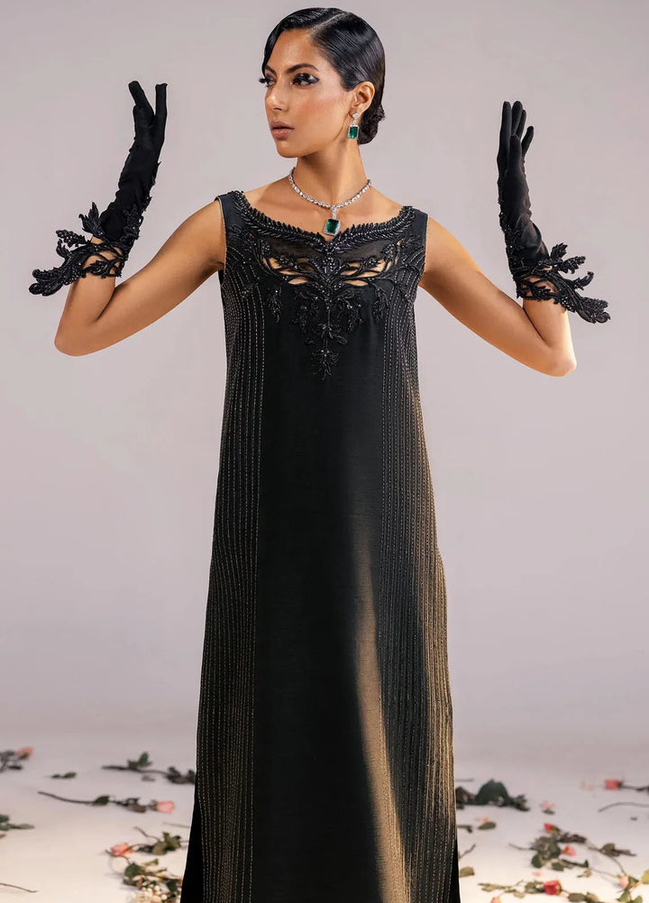 Jamnii Pret Embroidered Raw Silk 3 Piece Suit Dark Canvous