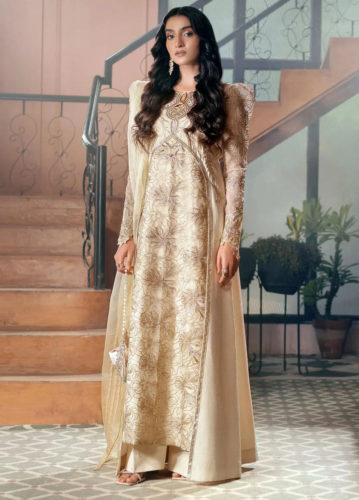 Jamnii Pret Embroidered Raw Silk 3 Piece Suit Ivory Glow