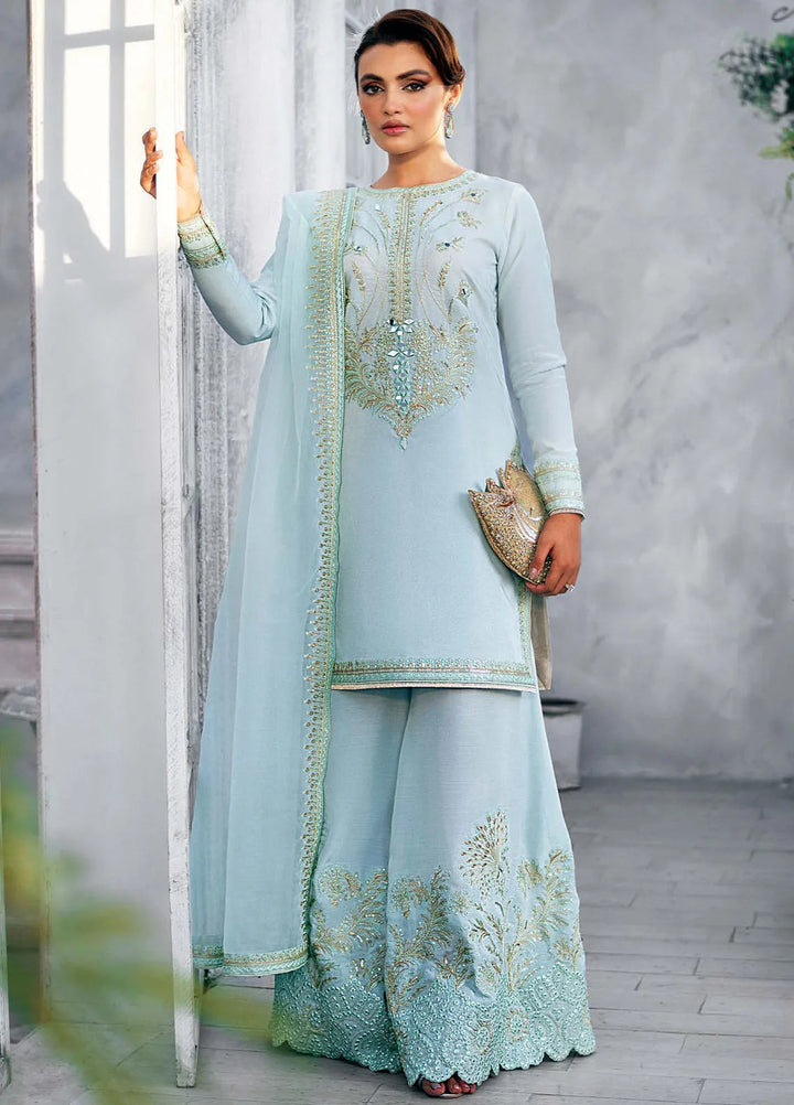 Jamnii Pret Embroidered Silk 3 Piece Suit Aqua Bloom