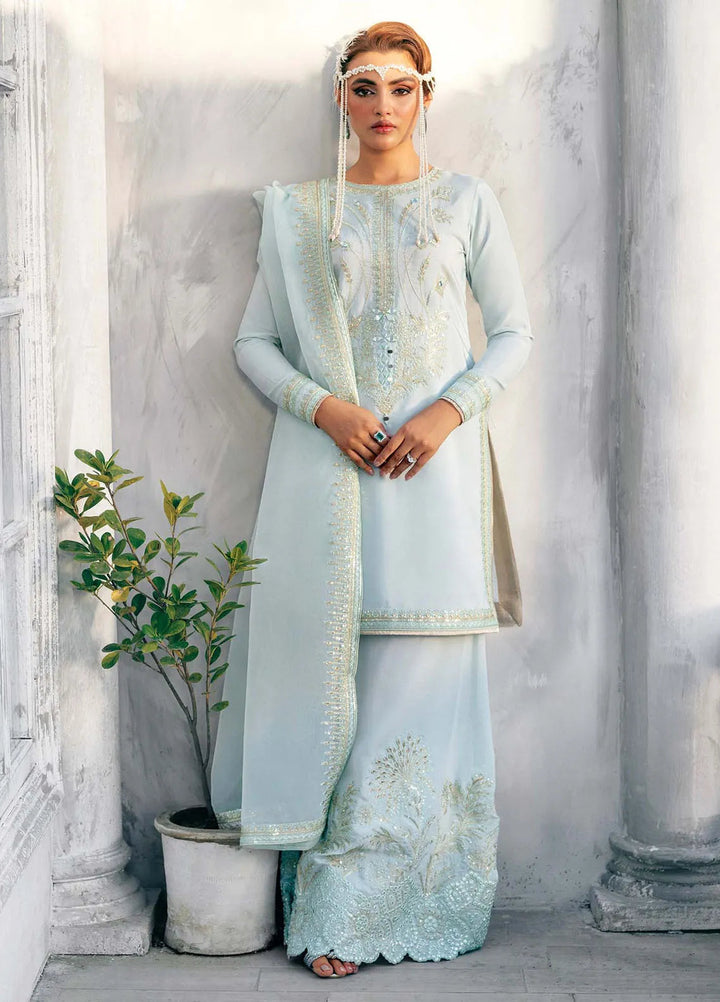 Jamnii Pret Embroidered Silk 3 Piece Suit Aqua Bloom