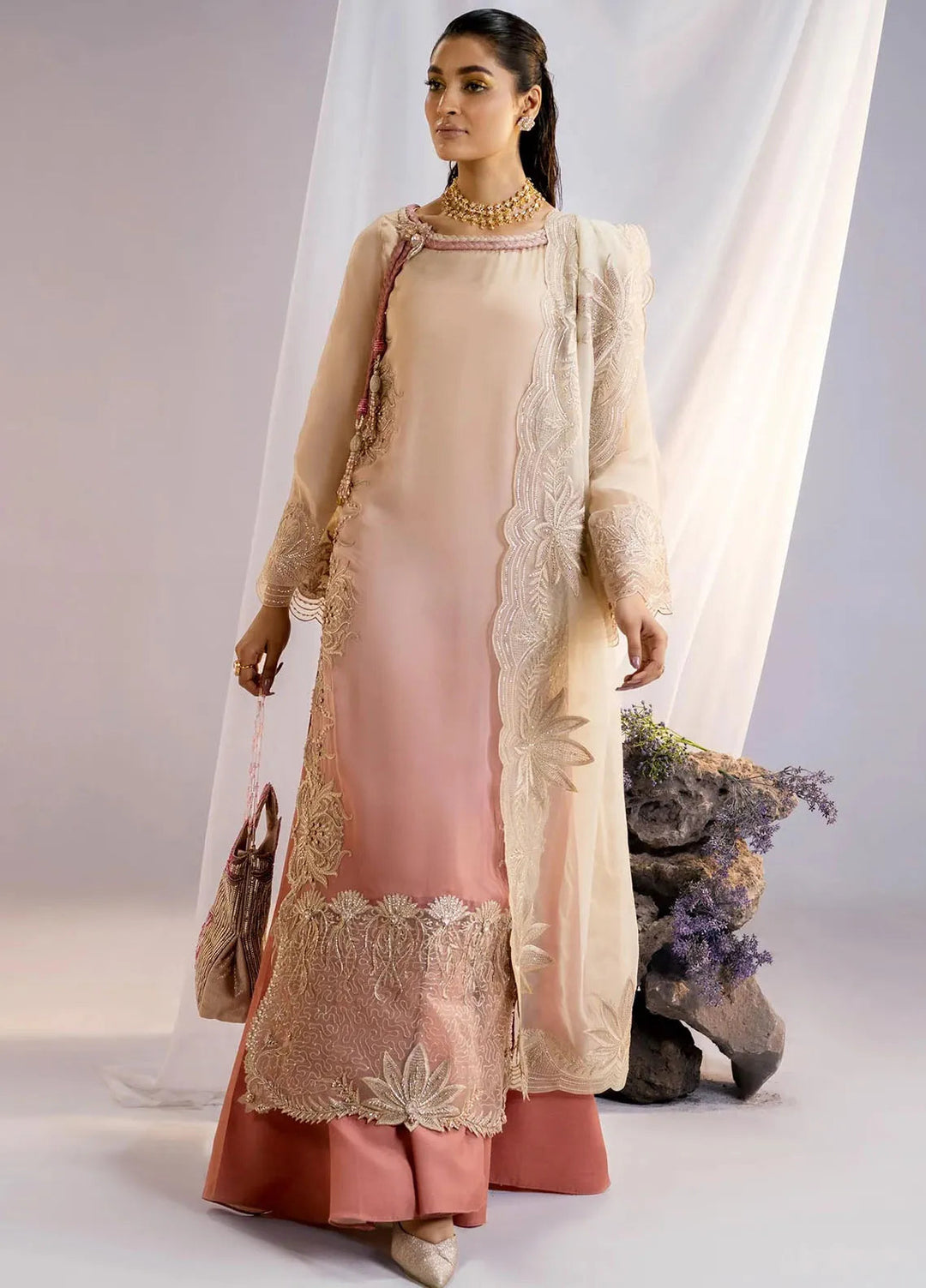 Jamnii Pret Embroidered Silk Chiffon 3 Piece Suit Serene Lotus