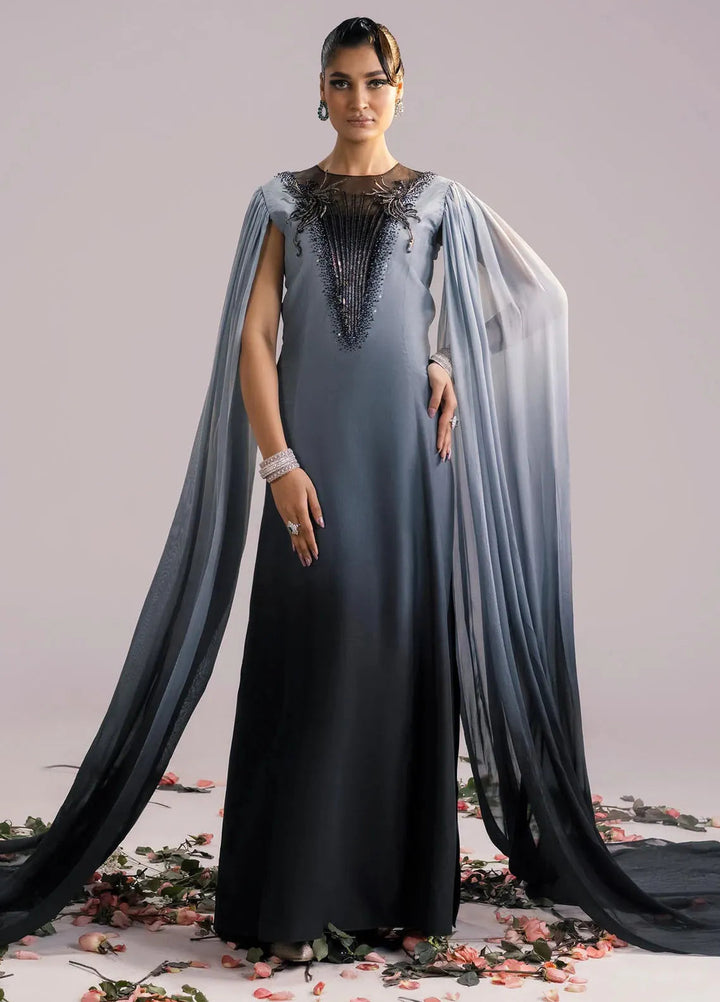 Jamnii Pret Embroidered Silk Ombre 2 Piece Suit Raven