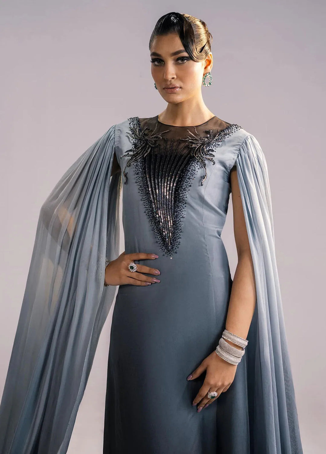 Jamnii Pret Embroidered Silk Ombre 2 Piece Suit Raven