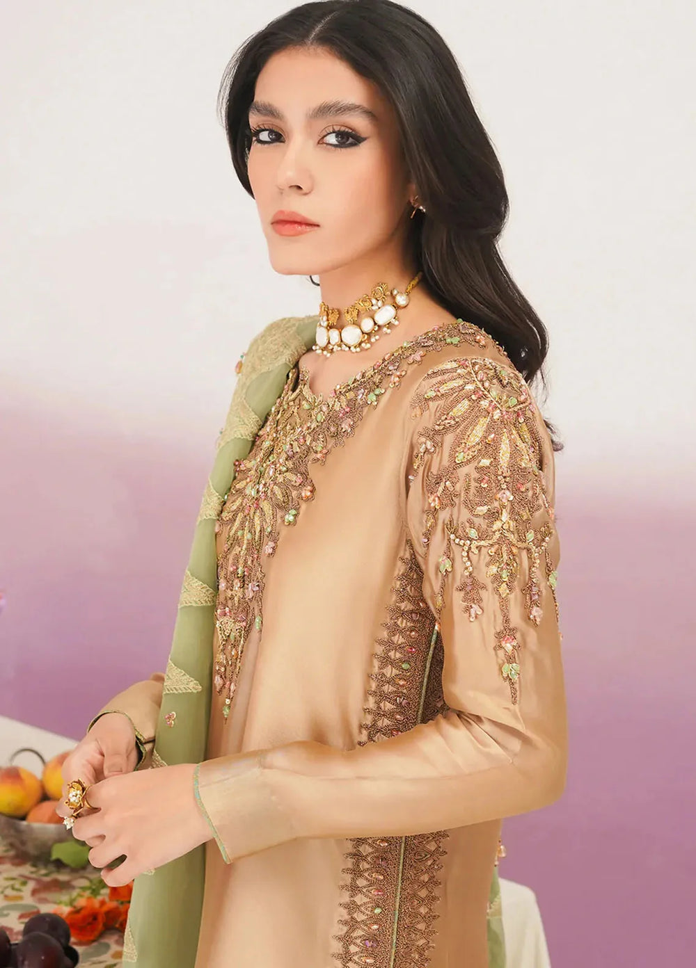 Jamnii Pret Embroidered Tissue Silk 3 Piece Suit Qadeem - Wedding Collection