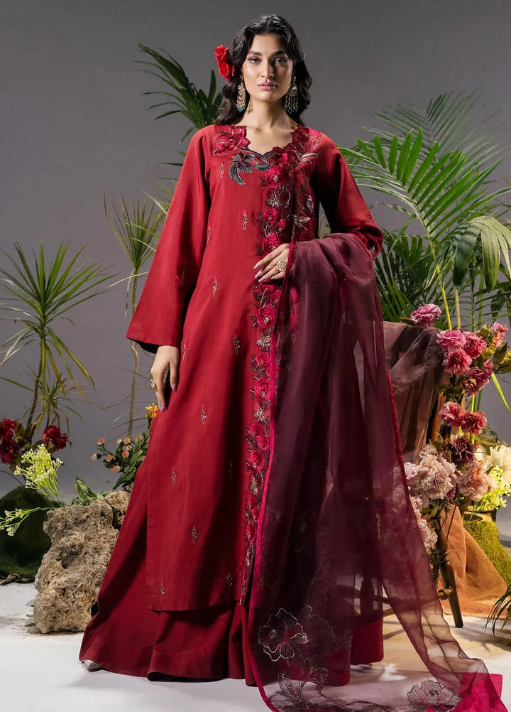 Jamnii Pret Embroidered Viscose 3 Piece Suit Scarlet Dream