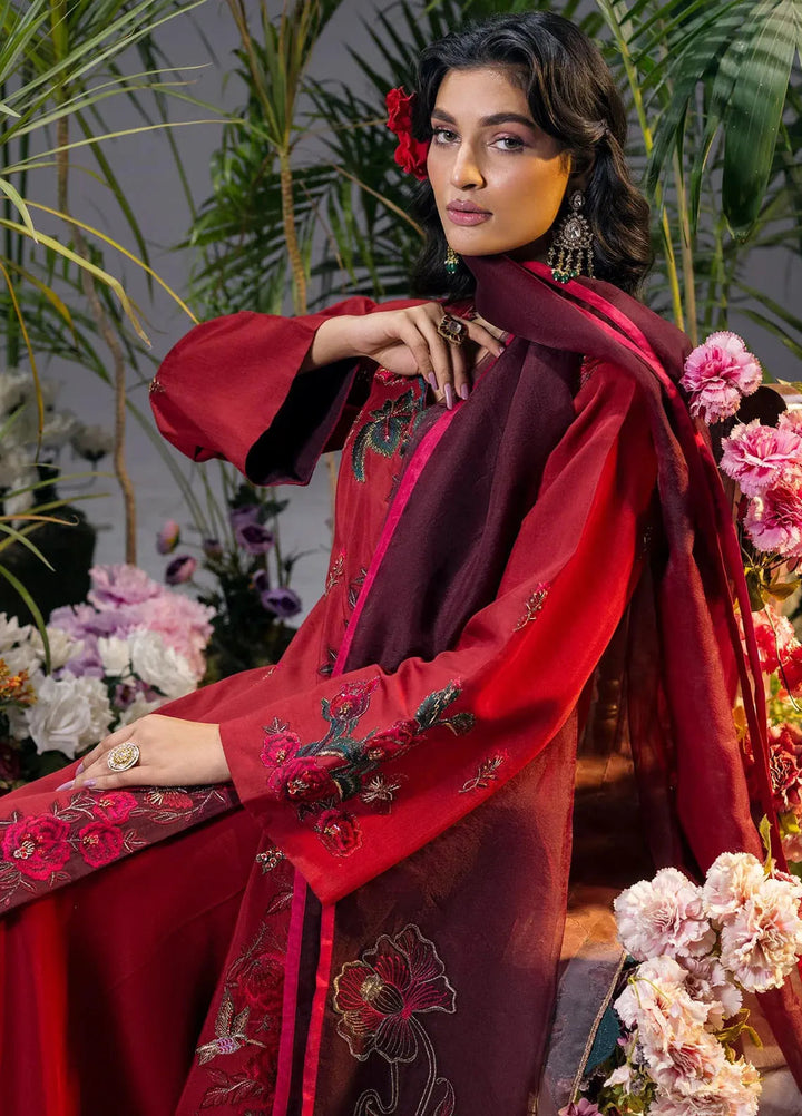 Jamnii Pret Embroidered Viscose 3 Piece Suit Scarlet Dream