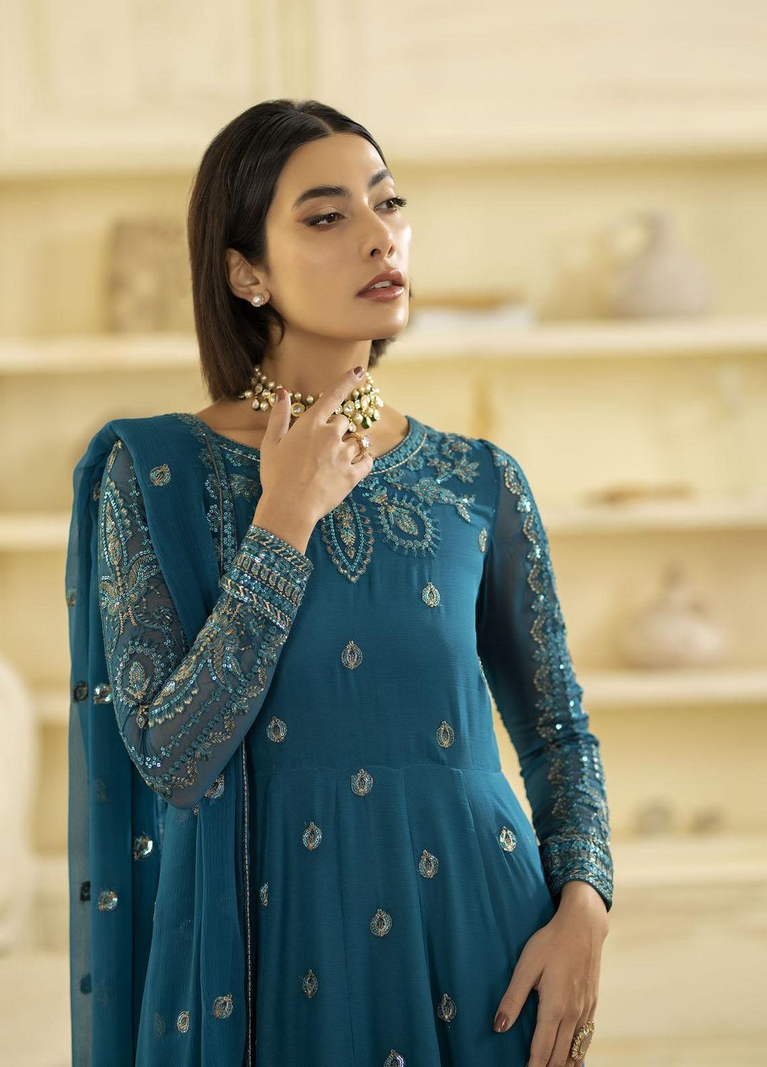 Janan By Mohagni Embroidered Chiffon Suits Unstitched 3 Piece MGL-12 Elnaz - Festive Collection