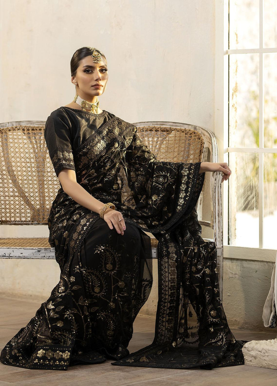 Janan By Mohagni Embroidered Raw Silk  Unstitched Saree MGL-14 Laila - Festive Collection