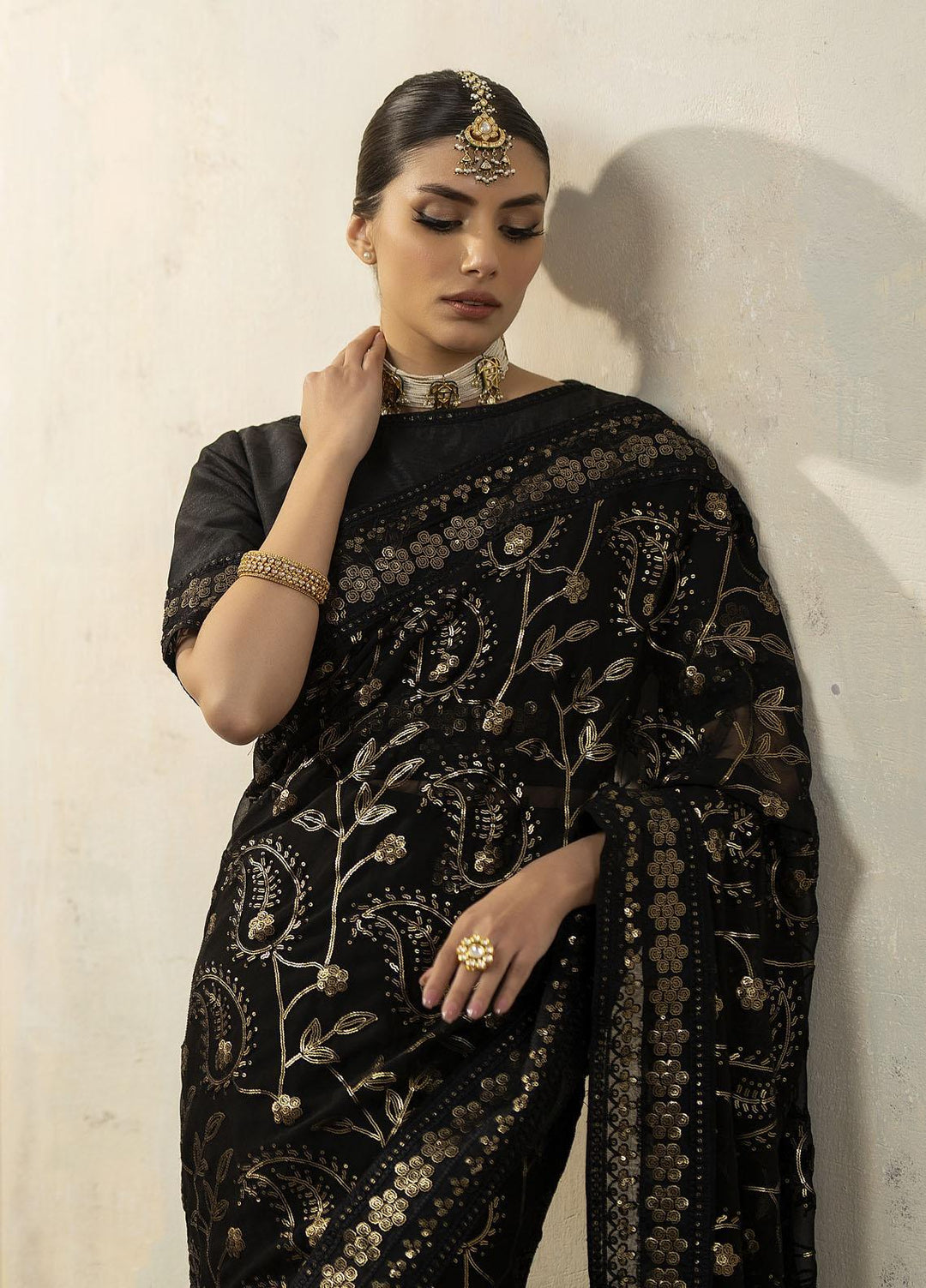 Janan By Mohagni Embroidered Raw Silk  Unstitched Saree MGL-14 Laila - Festive Collection