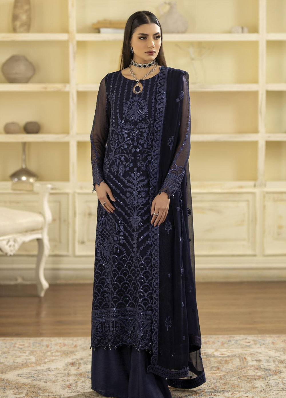Janan By Mohagni Embroidered Chiffon Suits Unstitched 3 Piece MGL-15 Nyla - Festive Collection