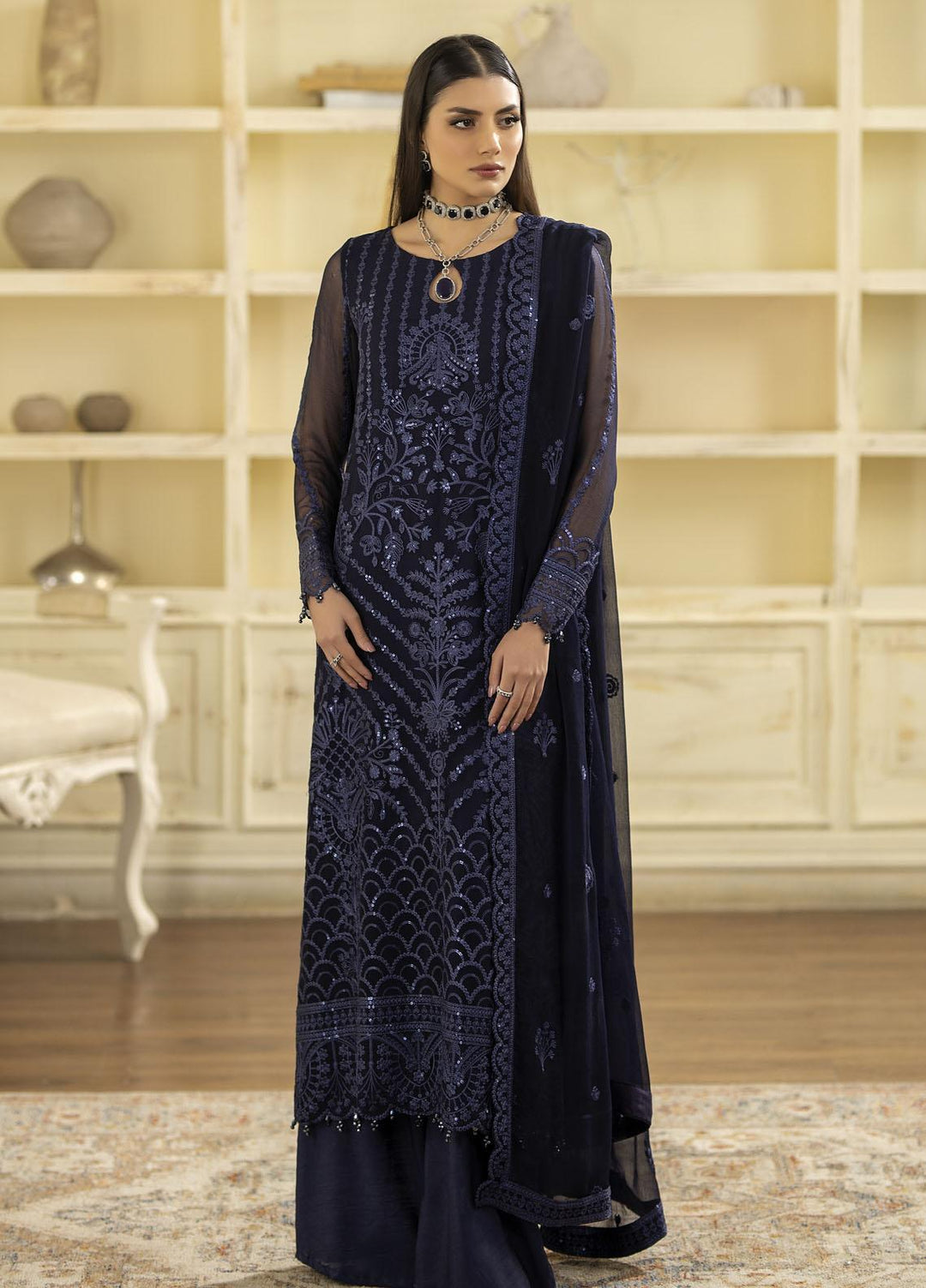 Janan By Mohagni Embroidered Chiffon Suits Unstitched 3 Piece MGL-15 Nyla - Festive Collection