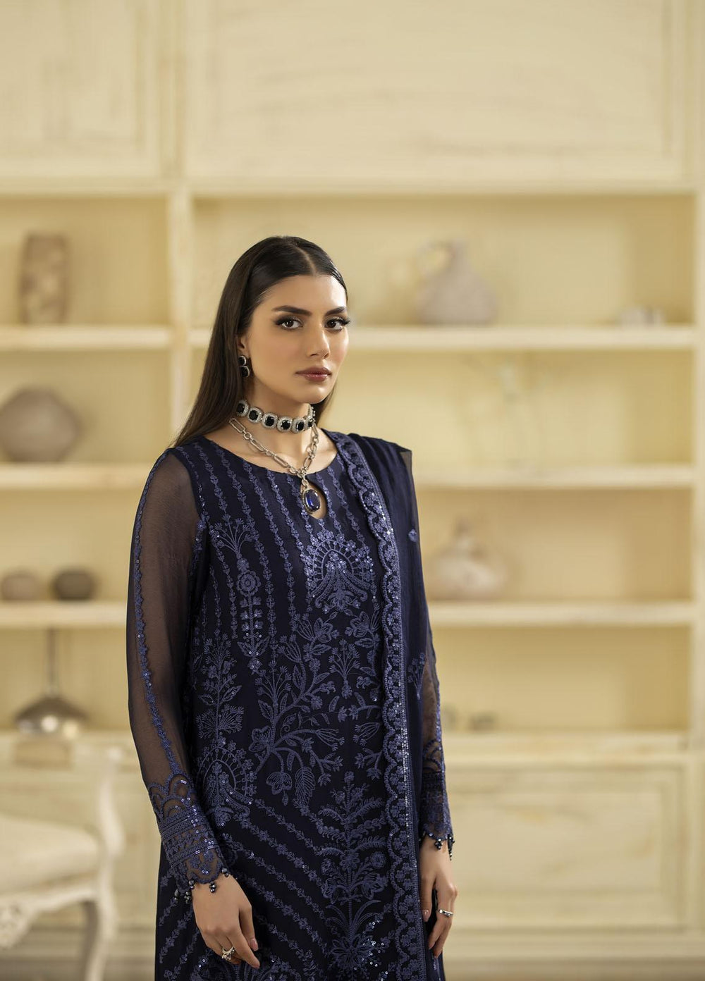 Mohagni Pret Embroidered Chiffon 3 Piece Suit MGL-15 NYLA