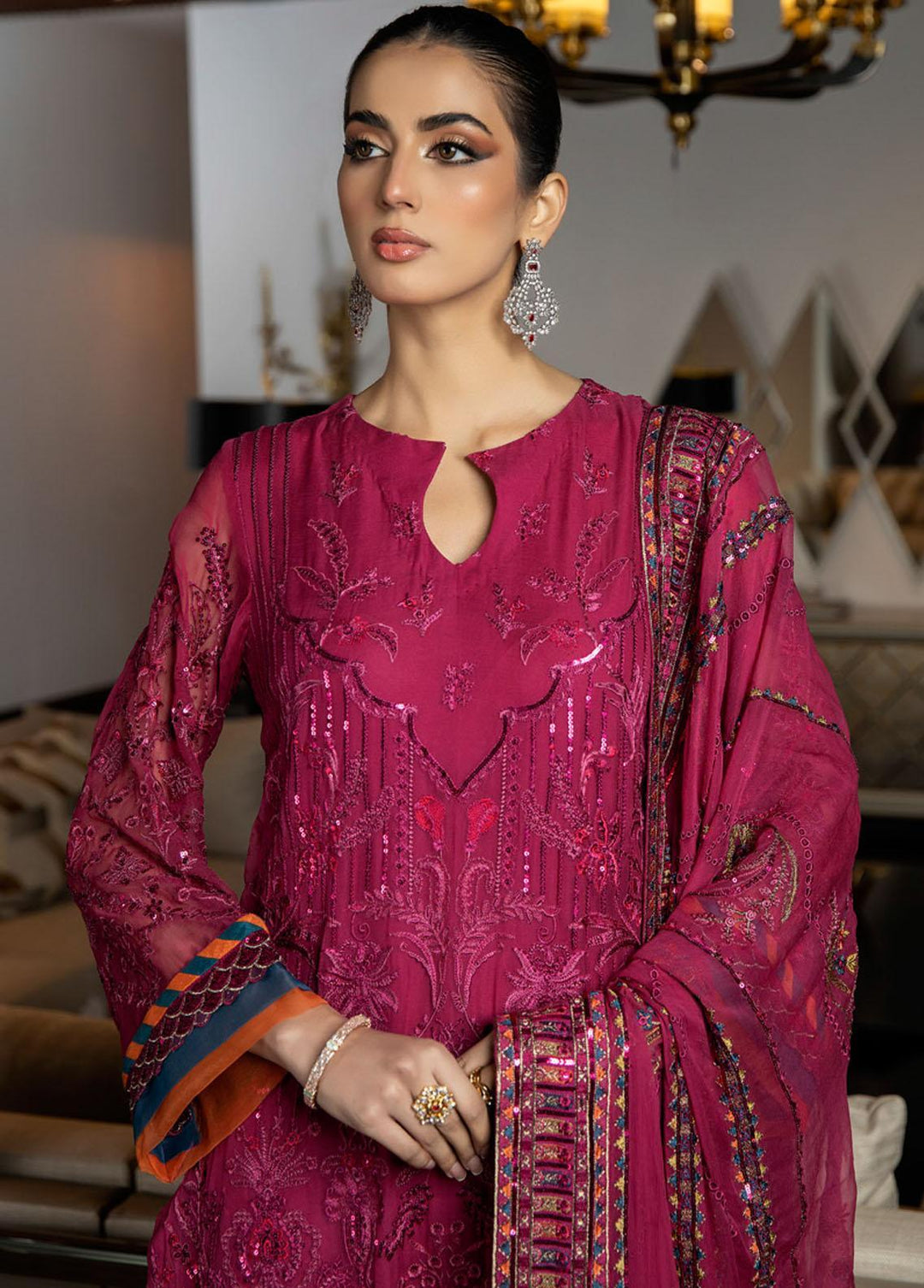 Jannan By Riaz Arts Embroidered Chiffon Suits Unstitched 3 Piece RA23WD JL-33 - Wedding Collection