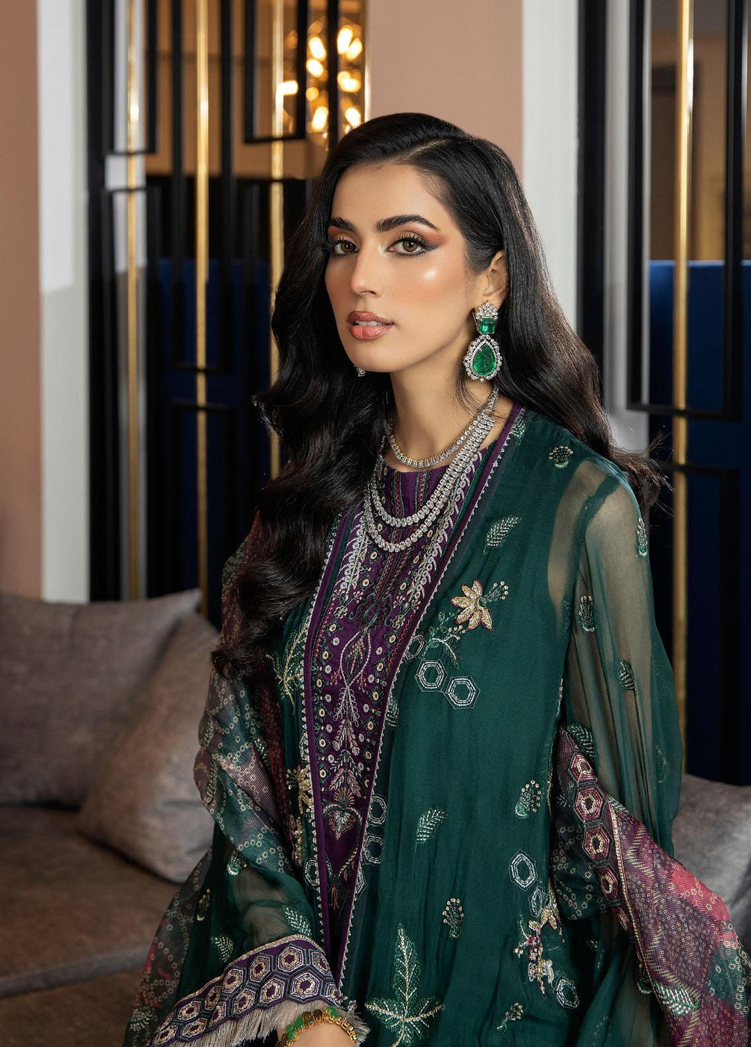 Jannan By Riaz Arts Embroidered Chiffon Suits Unstitched 3 Piece RA23WD JL-35 - Wedding Collection