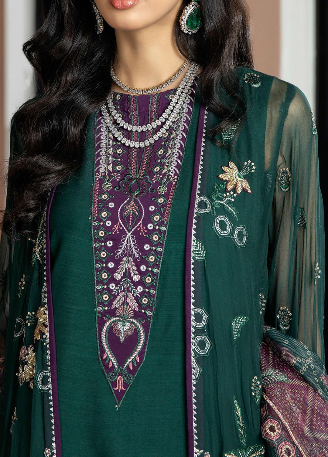 Jannan By Riaz Arts Embroidered Chiffon Suits Unstitched 3 Piece RA23WD JL-35 - Wedding Collection