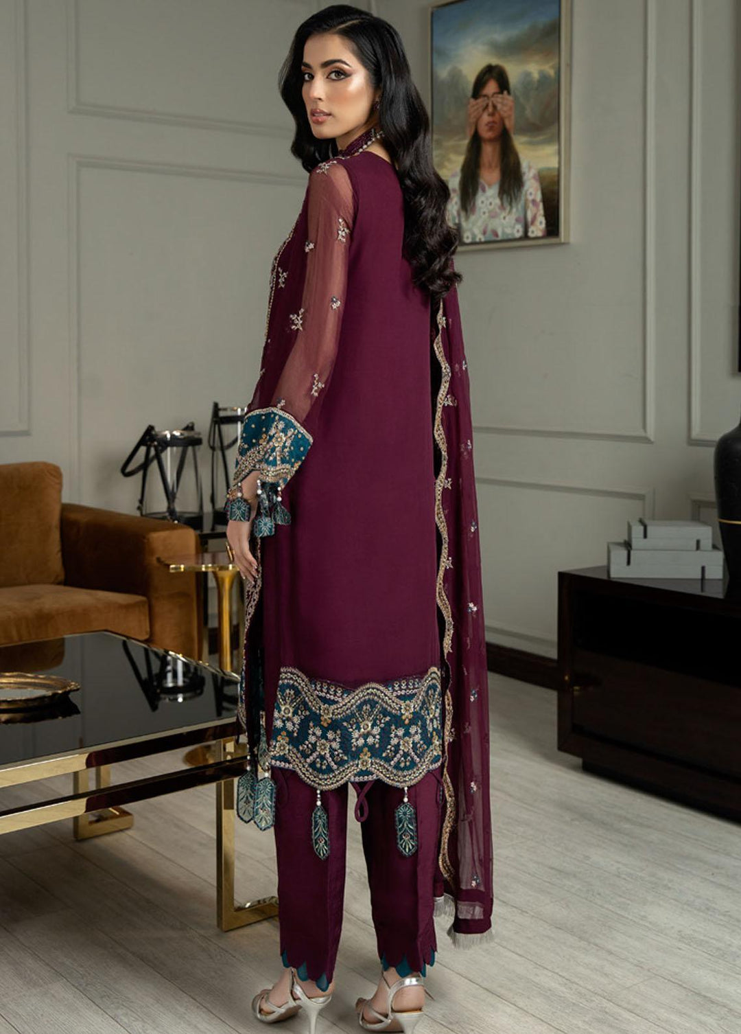 Jannan By Riaz Arts Embroidered Chiffon Suits Unstitched 3 Piece RA23WD JL-40 - Wedding Collection