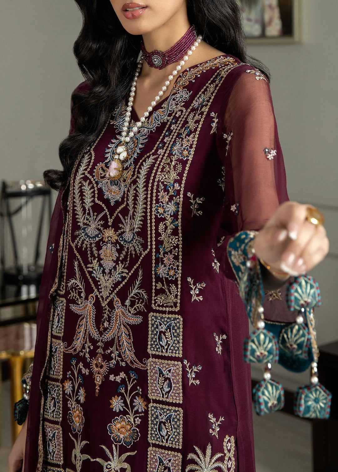 Jannan By Riaz Arts Embroidered Chiffon Suits Unstitched 3 Piece RA23WD JL-40 - Wedding Collection