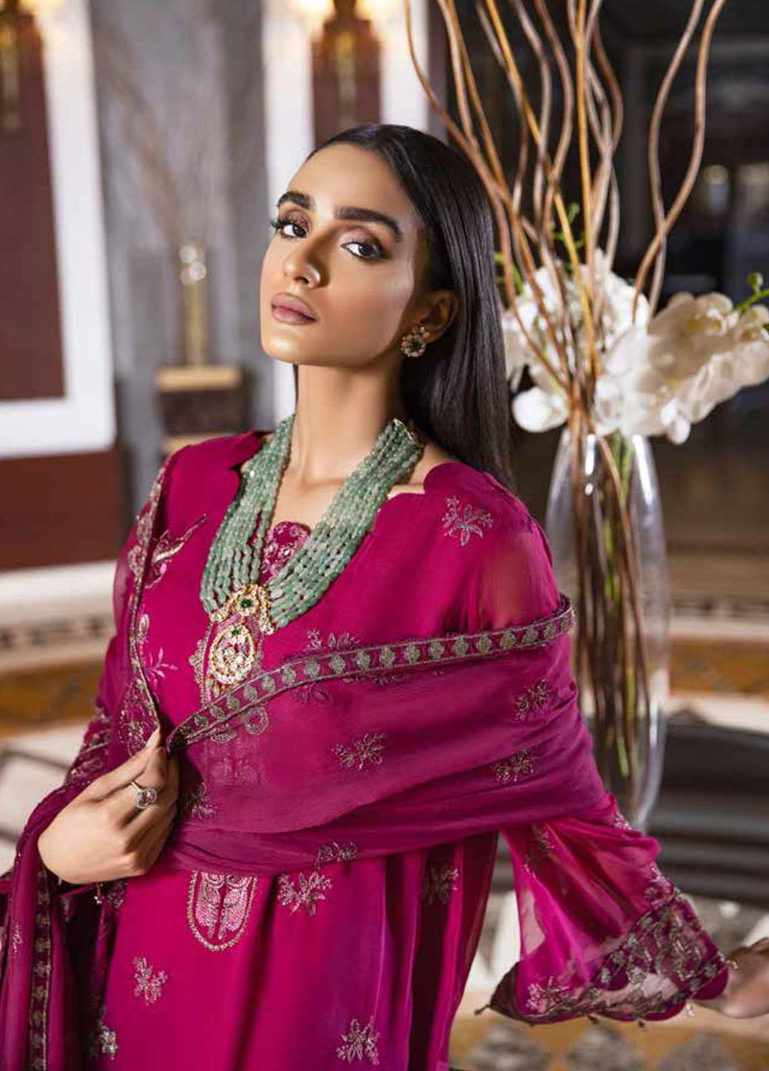 Jannan By Riaz Arts Embroidered Chiffon Suits Unstitched 3 Piece RA22JL JL-09 - Luxury Collection