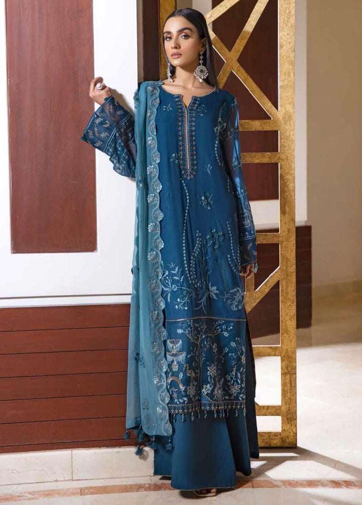 Jannan By Riaz Arts Embroidered Chiffon Suits Unstitched 3 Piece RA22JL JL-10 - Luxury Collection