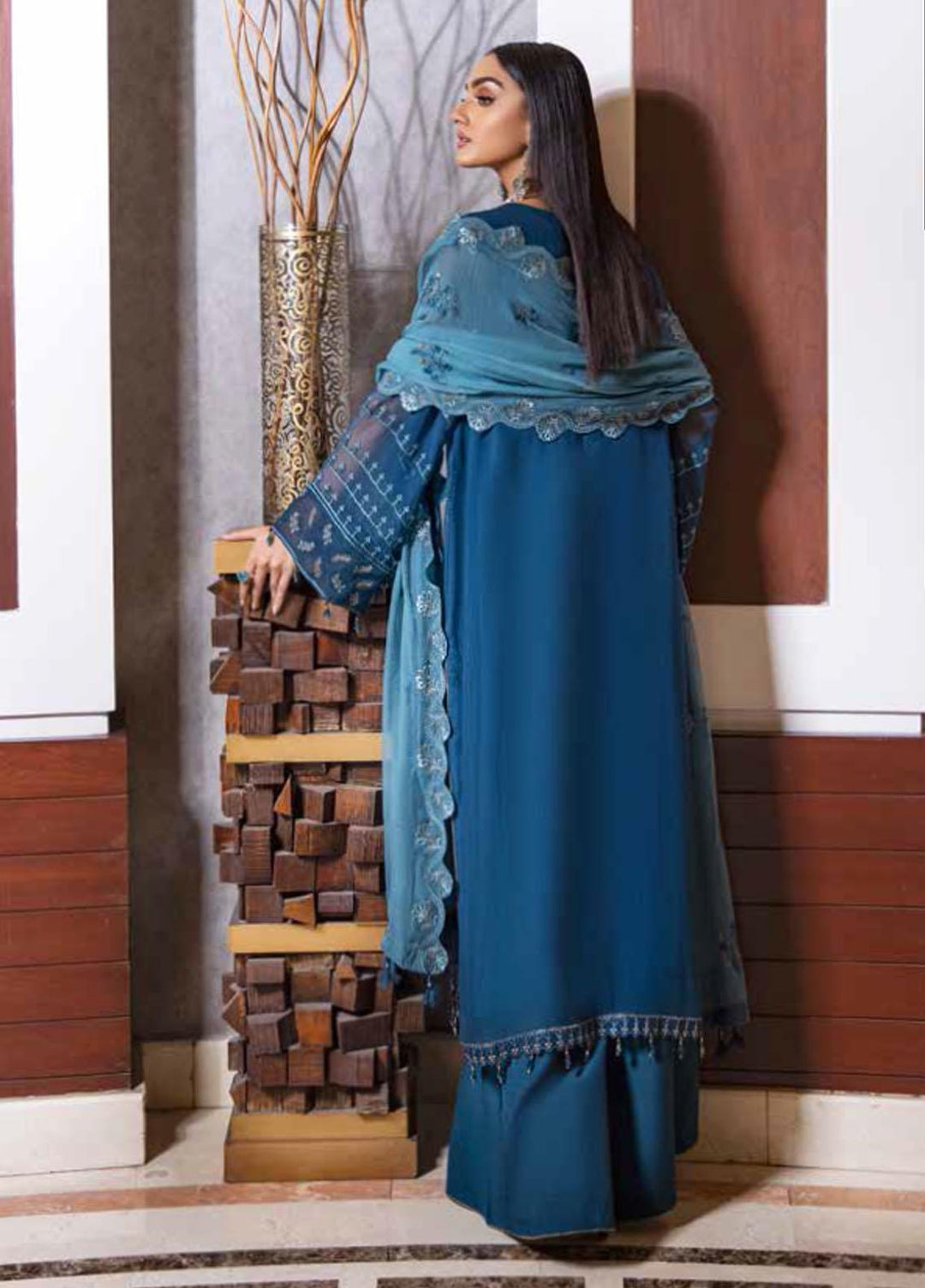 Jannan By Riaz Arts Embroidered Chiffon Suits Unstitched 3 Piece RA22JL JL-10 - Luxury Collection