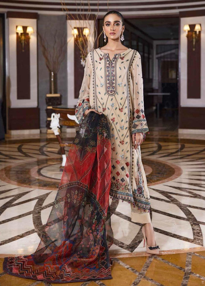 Jannan By Riaz Arts Embroidered Chiffon Suits Unstitched 3 Piece RA22JL JL-11 - Luxury Collection