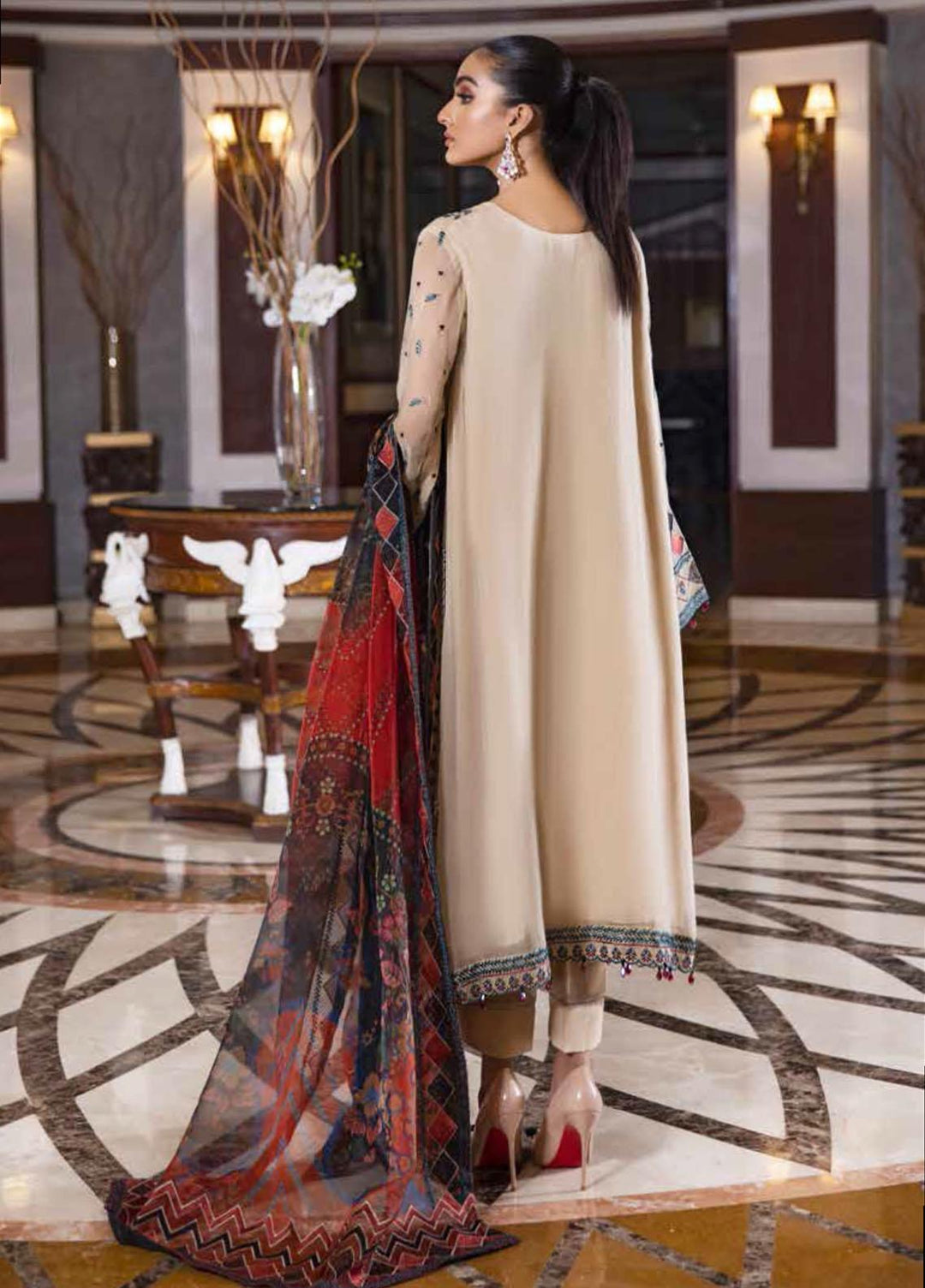 Jannan By Riaz Arts Embroidered Chiffon Suits Unstitched 3 Piece RA22JL JL-11 - Luxury Collection