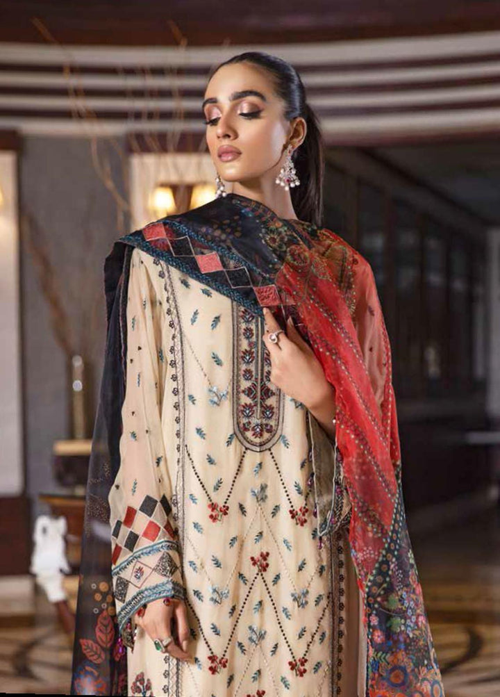 Jannan By Riaz Arts Embroidered Chiffon Suits Unstitched 3 Piece RA22JL JL-11 - Luxury Collection