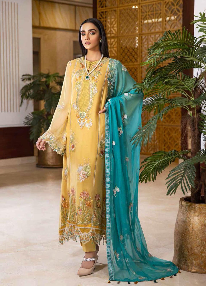 Jannan By Riaz Arts Embroidered Chiffon Suits Unstitched 3 Piece RA22JL JL-12 - Luxury Collection