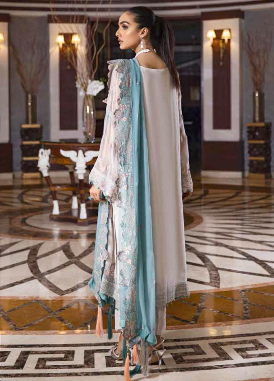 Jannan By Riaz Arts Embroidered Chiffon Suits Unstitched 3 Piece RA22JL JL-14 - Luxury Collection