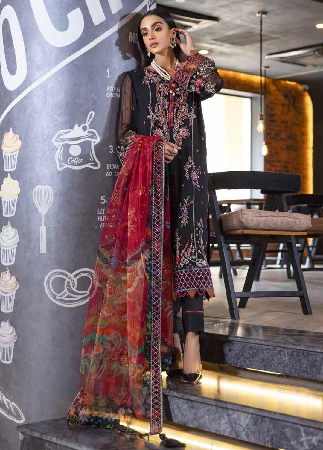 Jannan By Riaz Arts Embroidered Chiffon Suits Unstitched 3 Piece RA22JL JL-16 - Luxury Collection