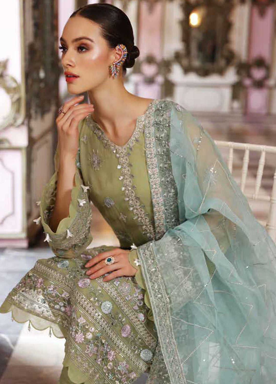 Jannan By Riaz Arts Embroidered Chiffon Suits Unstitched 3 Piece RA22WD JL-17 - Wedding Collection