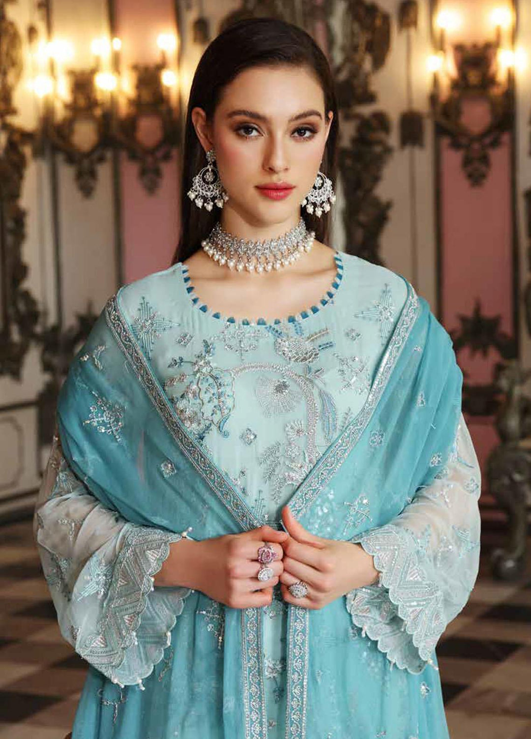 Jannan By Riaz Arts Embroidered Chiffon Suits Unstitched 3 Piece RA22WD JL-18 - Wedding Collection