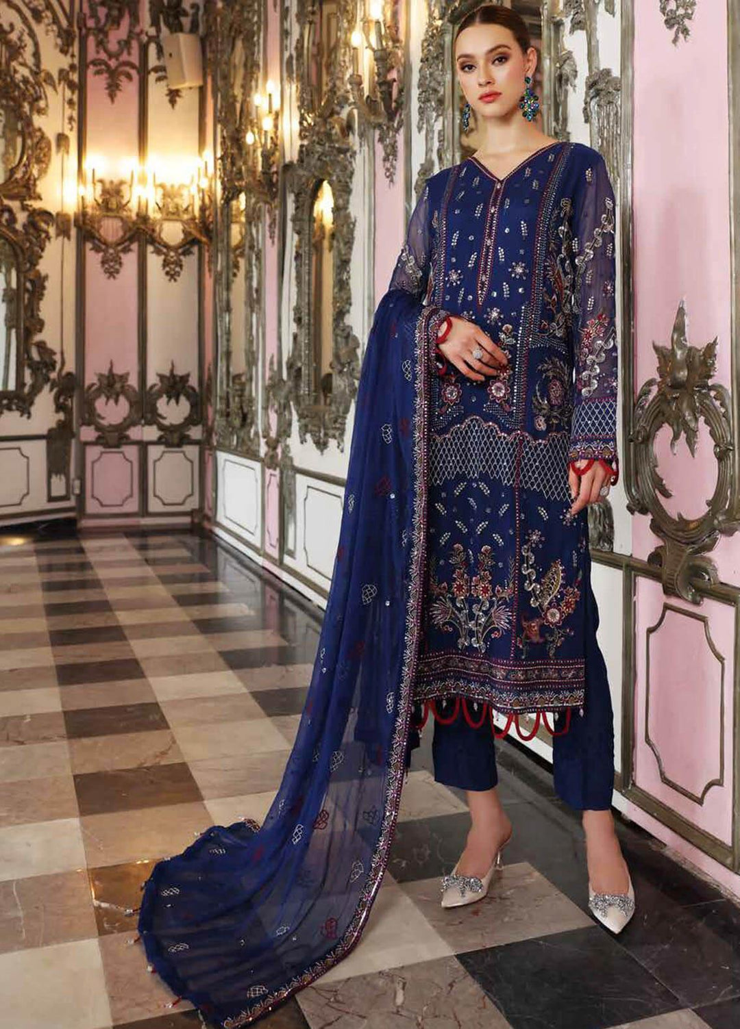 Jannan By Riaz Arts Embroidered Chiffon Suits Unstitched 3 Piece RA22WD JL-20 - Wedding Collection