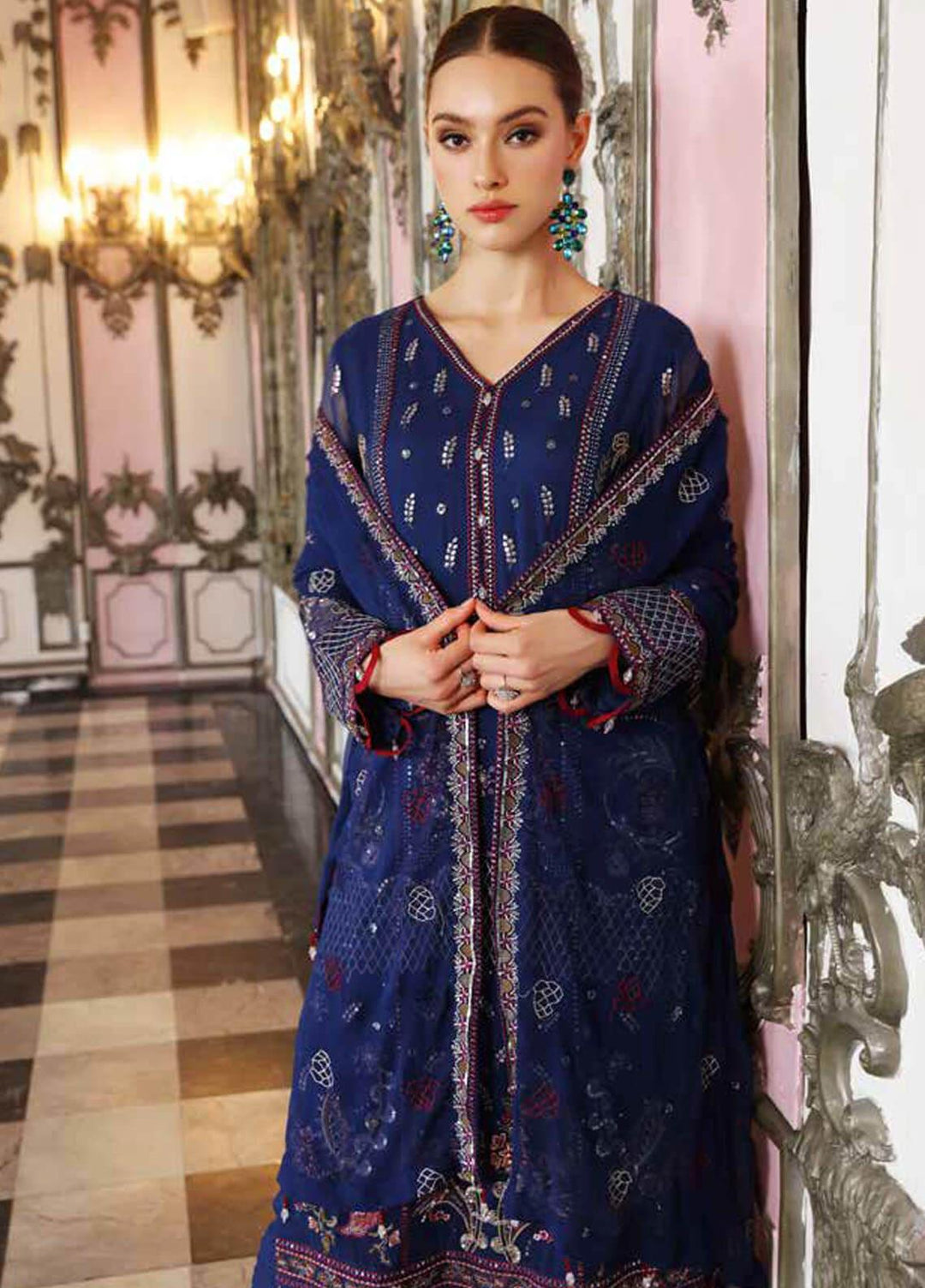 Jannan By Riaz Arts Embroidered Chiffon Suits Unstitched 3 Piece RA22WD JL-20 - Wedding Collection