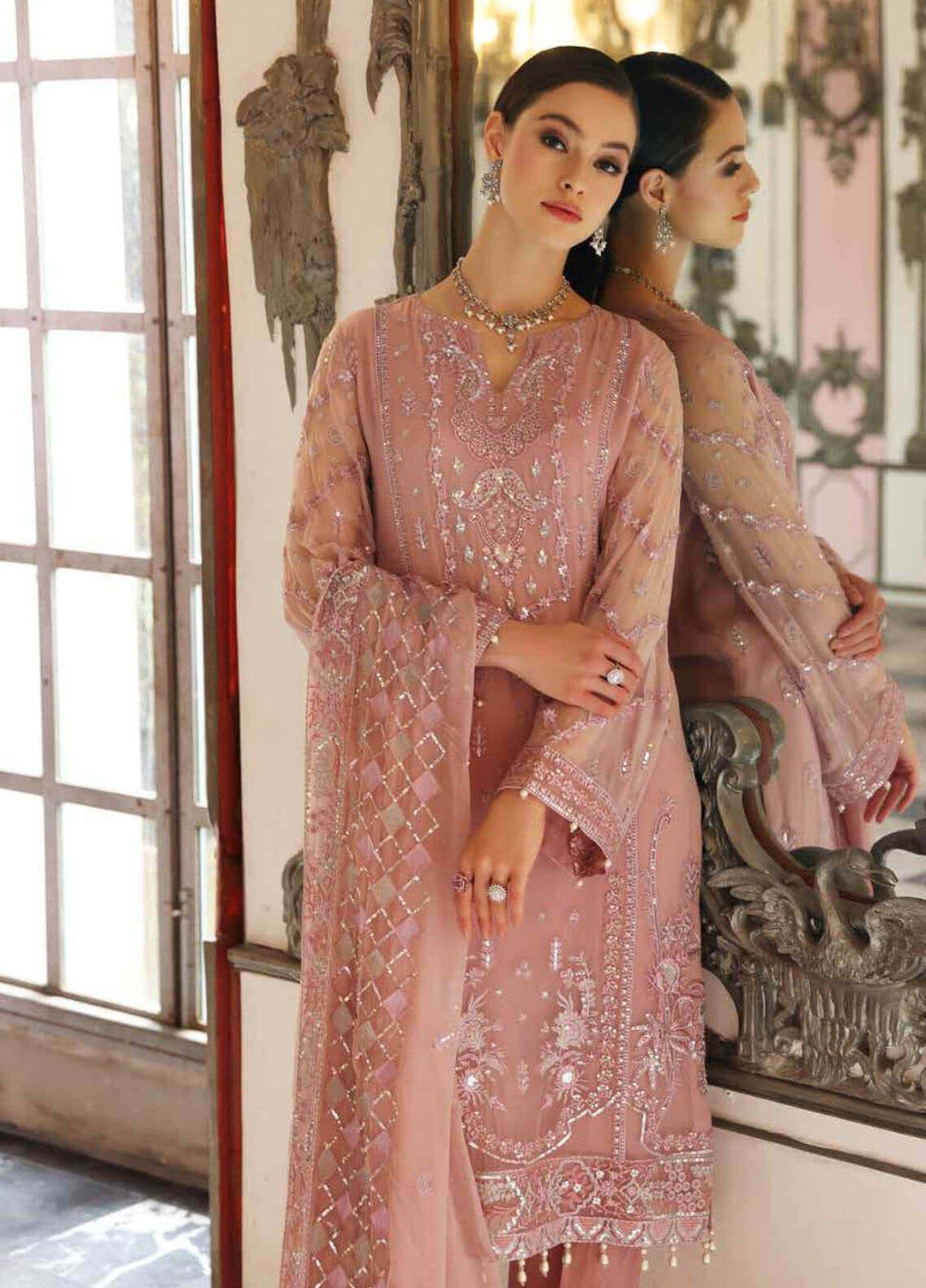Jannan By Riaz Arts Embroidered Chiffon Suits Unstitched 3 Piece RA22WD JL-21 - Wedding Collection