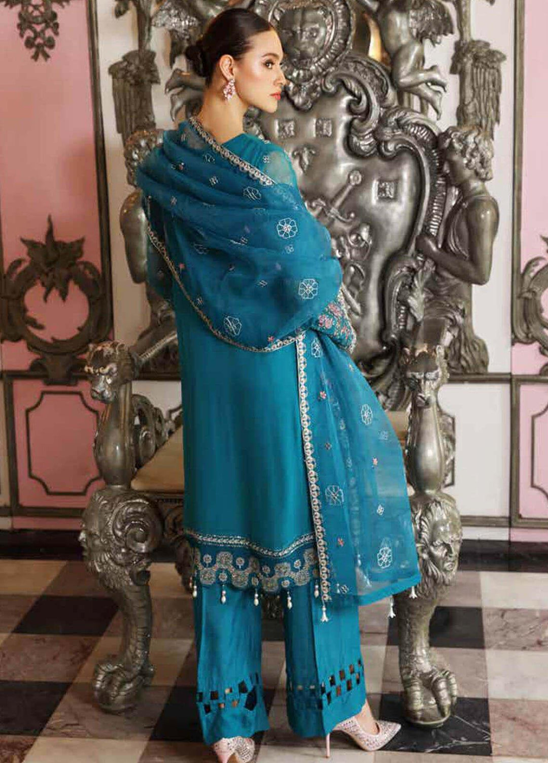 Jannan By Riaz Arts Embroidered Chiffon Suits Unstitched 3 Piece RA22WD JL-22 - Wedding Collection