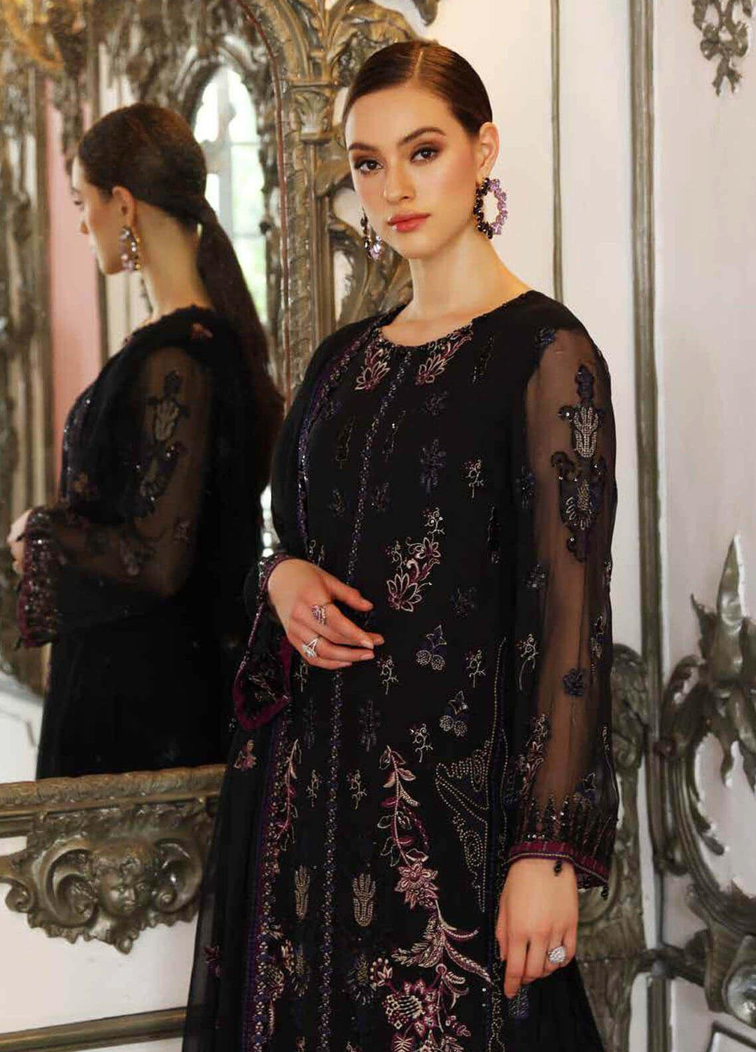 Jannan By Riaz Arts Embroidered Chiffon Suits Unstitched 3 Piece RA22WD JL-23 - Wedding Collection