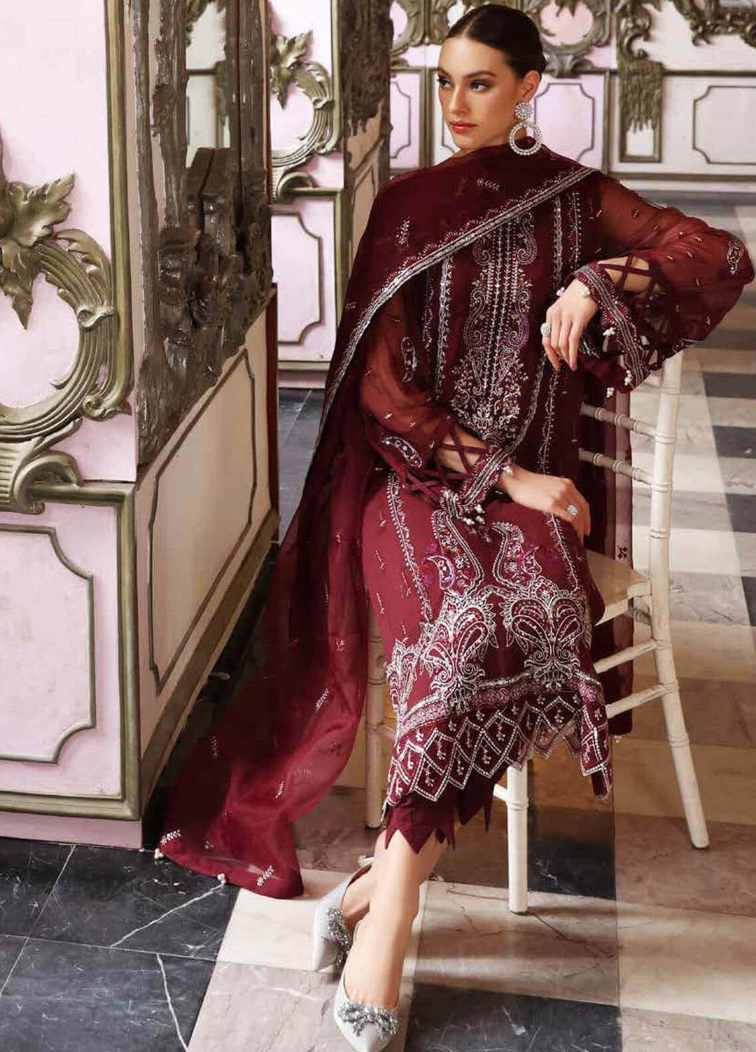 Jannan By Riaz Arts Embroidered Chiffon Suits Unstitched 3 Piece RA22WD JL-24 - Wedding Collection