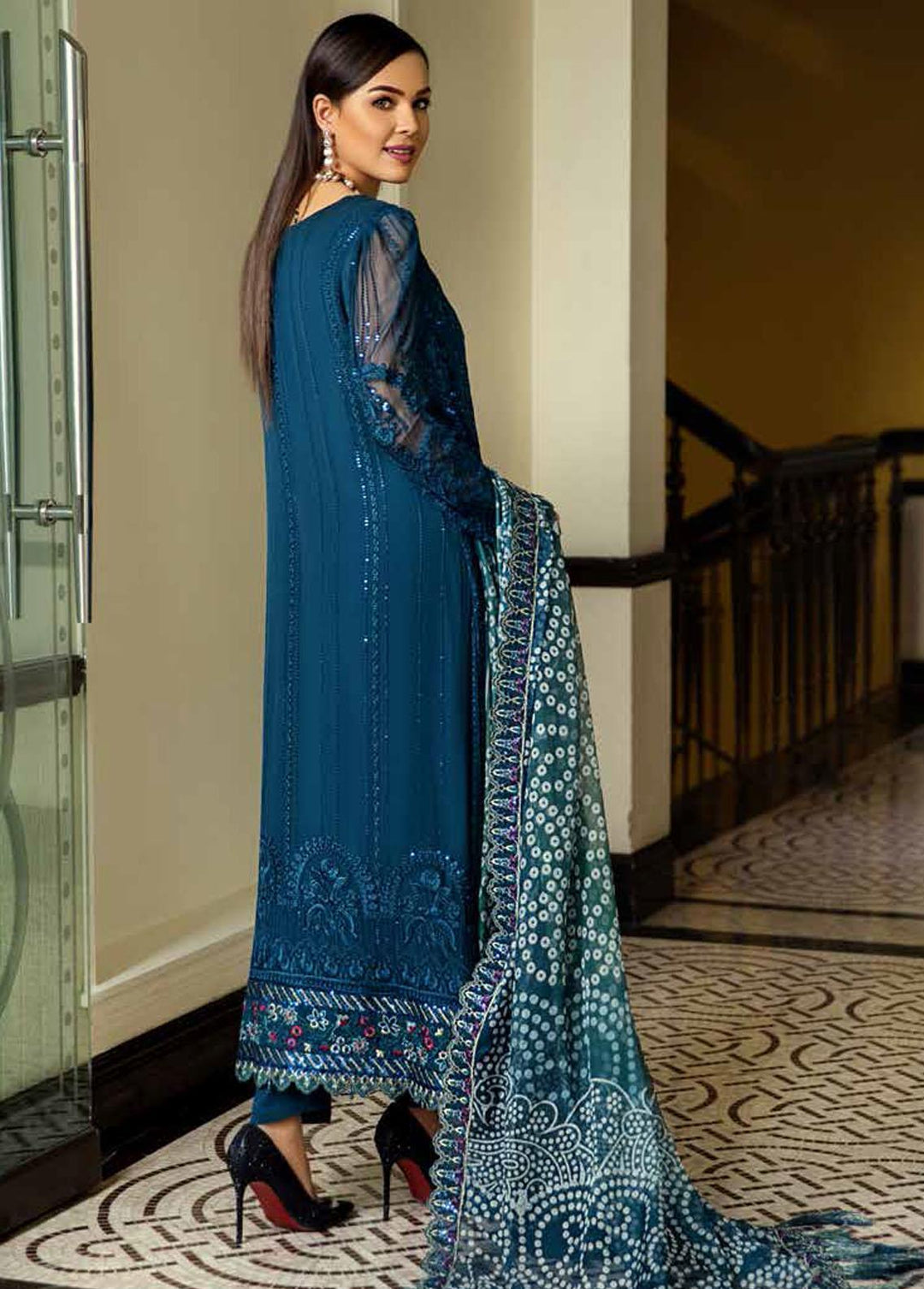 Jannan by Riaz Arts Embroidered Chiffon Suits Unstitched 3 Piece RA22J JL-01 - Luxury Collection