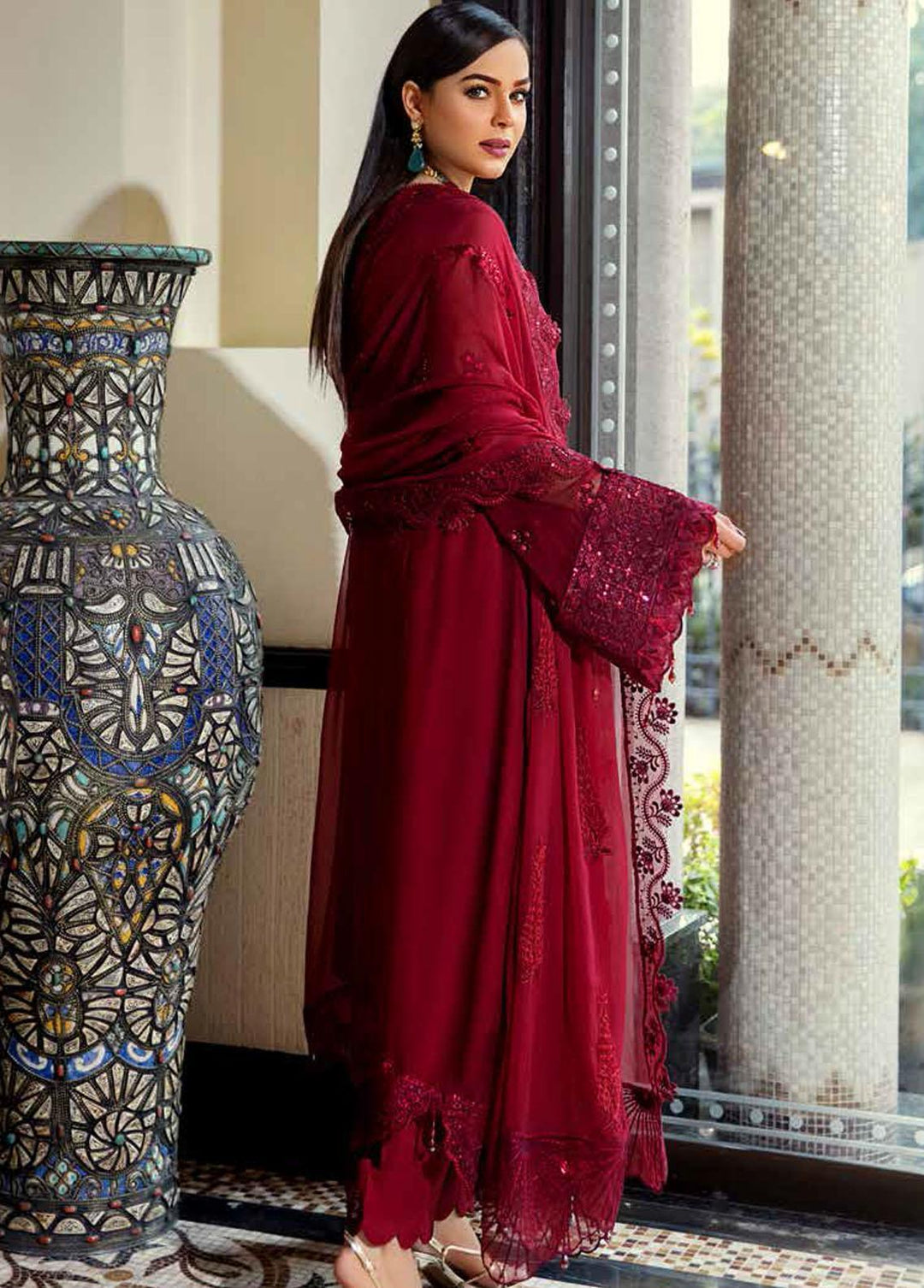 Jannan by Riaz Arts Embroidered Chiffon Suits Unstitched 3 Piece RA22J JL-02 - Luxury Collection