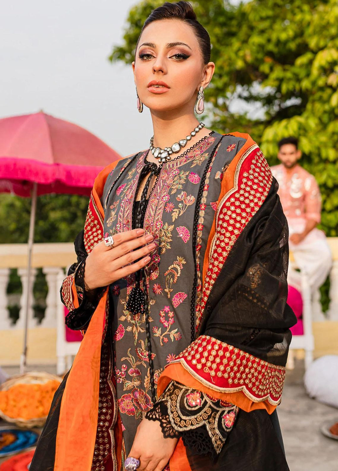 Jashn-e-Eid By Maryum N Maria Embroidered Lawn Suits Unstitched 3 Piece MNM23JE MLFD129 Chilli - Festive Collection